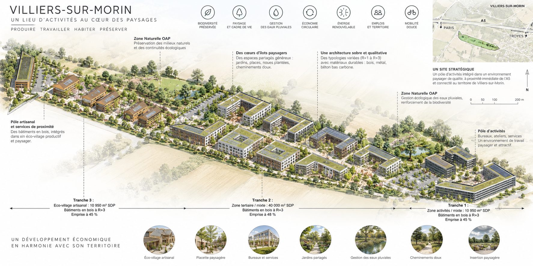 Plan urbain du pôle économique : îlots paysagers et éco-village artisanal